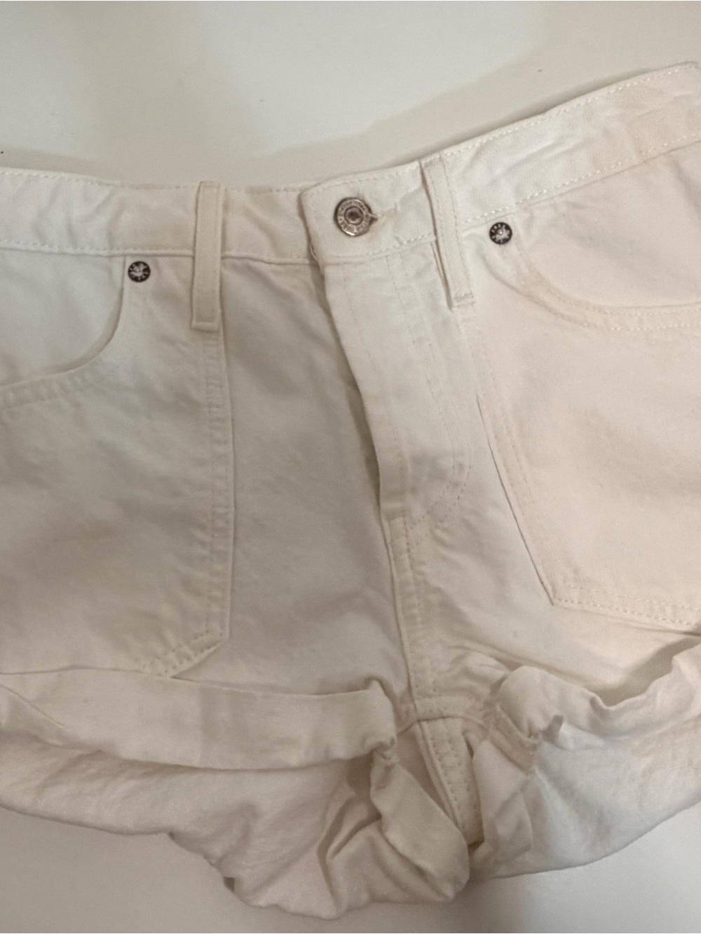 Free People Beginner’s Luck Low Rise White Denim Shorts